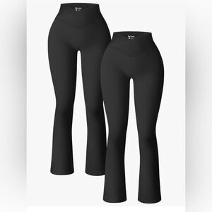 OQQ Black Flared Women's yoga ribbed cross over bell bottoms flare legging pant